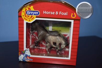 Grullo Horse and Foal Barn-Breyer Stablemate