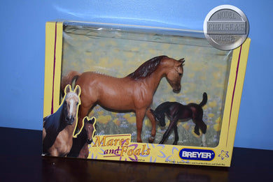Red Roan Arabian Mare and Dark Bay Scrambling Foal-New in Box-Breyer Classic
