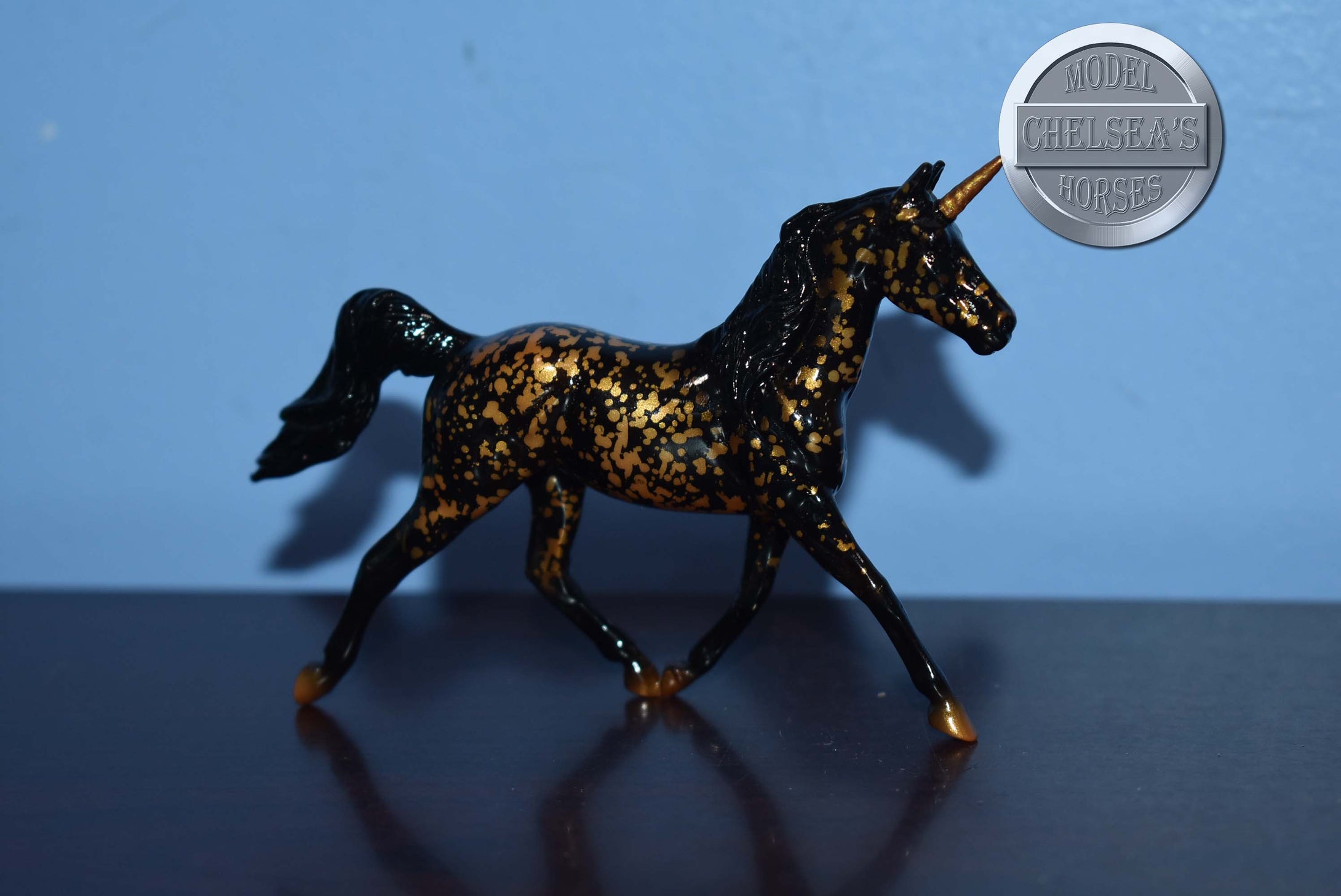 Gold/Black Filigree Chase Unicorn-Prince Charming Mold-Breyer Stablemate