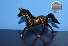 Load image into Gallery viewer, Gold/Black Filigree Chase Unicorn-Prince Charming Mold-Breyer Stablemate