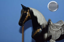 Load image into Gallery viewer, Black/White Pinto Western Pony with Grey Saddle-Western Pony Mold-Breyer Traditional