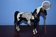 Load image into Gallery viewer, Black/White Pinto Western Pony with Grey Saddle-Western Pony Mold-Breyer Traditional