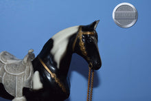 Load image into Gallery viewer, Black/White Pinto Western Pony with Grey Saddle-Western Pony Mold-Breyer Traditional